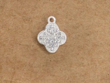 925 Sterling Silver Cubic Zirconia Clover Charm 9mm.