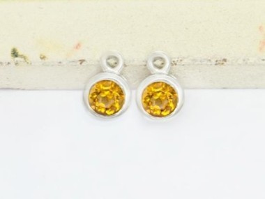 2 of Natural Round Citrine & Sterling Silver Bezeled Charms 5 mm.