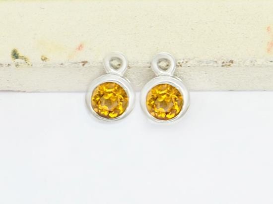 2 of Natural Round Citrine & Sterling Silver Bezeled Charms 5 mm.