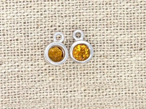 2 of Natural Round Citrine & Sterling Silver Bezeled Charms 5 mm.