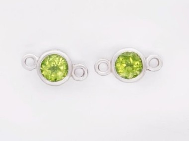 Natural Round Peridot & Sterling Silver Bezeled Connectors, Links 5 mm.