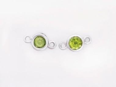 Natural Round Peridot & Sterling Silver Bezeled Connectors, Links 5 mm.