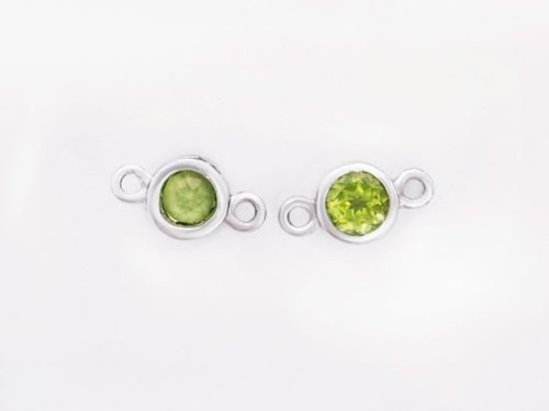 2 of Natural Round Peridot & Sterling Silver Bezeled Connectors, Links 5 mm.