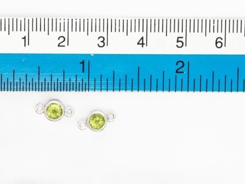 2 of Natural Round Peridot & Sterling Silver Bezeled Connectors, Links 5 mm.