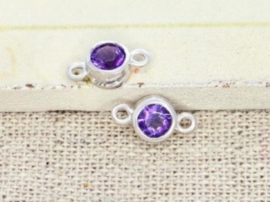 2 of Natural Round Amethyst & Sterling Silver Bezeled Connectors, Links 5 mm.