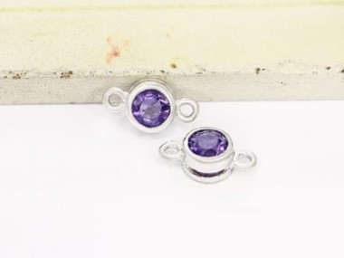 Natural Round Amethyst & Sterling Silver Bezeled Connectors, Links 5 mm.