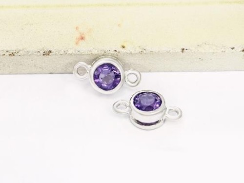 2 of Natural Round Amethyst & Sterling Silver Bezeled Connectors, Links 5 mm.