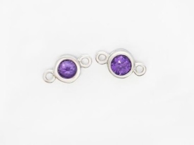 Natural Round Amethyst & Sterling Silver Bezeled Connectors, Links 5 mm.