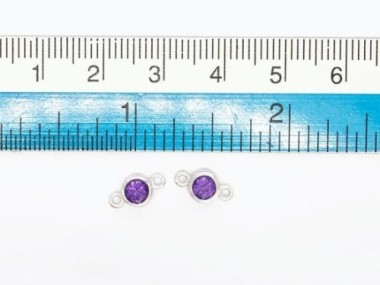 Natural Round Amethyst & Sterling Silver Bezeled Connectors, Links 5 mm.