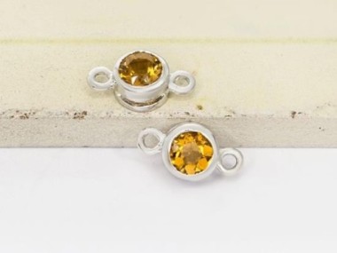 Natural Round Citrine & Sterling Silver Bezeled Connectors, Links 5 mm.