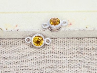 Natural Round Citrine & Sterling Silver Bezeled Connectors, Links 5 mm.