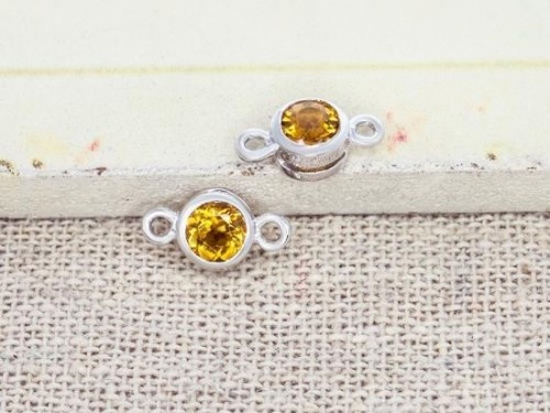 2 of Natural Round Citrine & Sterling Silver Bezeled Connectors, Links 5 mm.