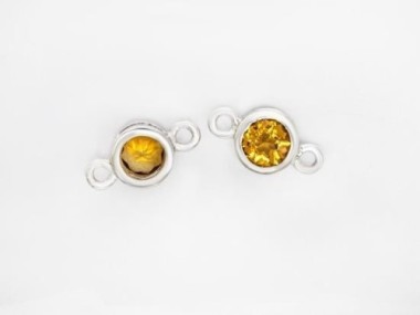 Natural Round Citrine & Sterling Silver Bezeled Connectors, Links 5 mm.