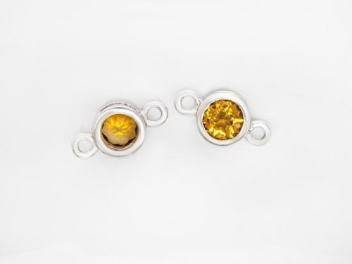 2 of Natural Round Citrine & Sterling Silver Bezeled Connectors, Links 5 mm.