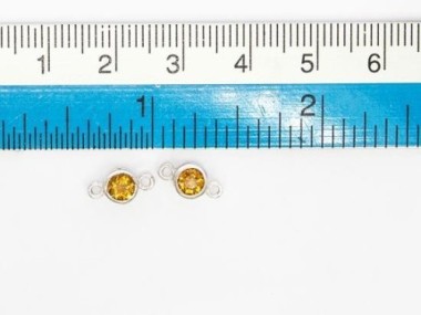 Natural Round Citrine & Sterling Silver Bezeled Connectors, Links 5 mm.