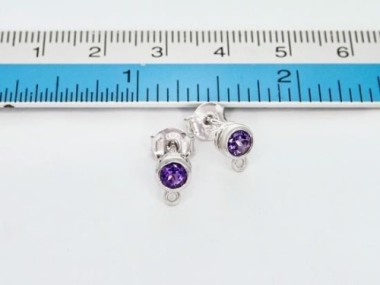 Natural Round Amethyst & Sterling Silver Bezeled Stud Earrings Post Findings 5 mm.