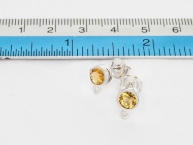 Natural Round Citrine & Sterling Silver Bezeled Stud Earrings Post Findings 5 mm.