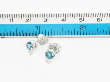 Natural Round Swiss Blue Topaz & Sterling Silver Bezeled Stud Earrings Post Findings 5 mm.