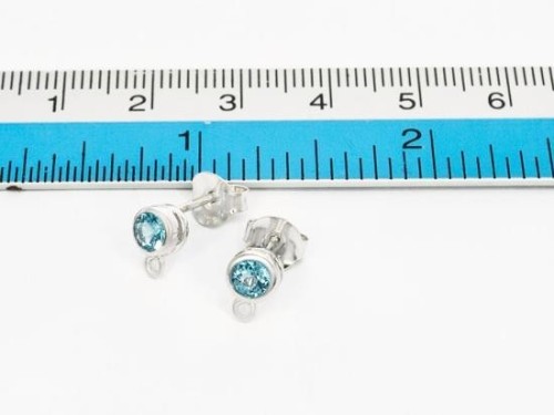 1 Pair of Natural Round Swiss Blue Topaz & Sterling Silver Bezeled Stud Earrings Post Findings 5 mm.