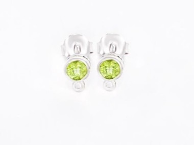 Natural Round Peridot & Sterling Silver Bezeled Stud Earrings Post Findings 5 mm.