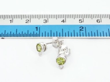 Natural Round Peridot & Sterling Silver Bezeled Stud Earrings Post Findings 5 mm.