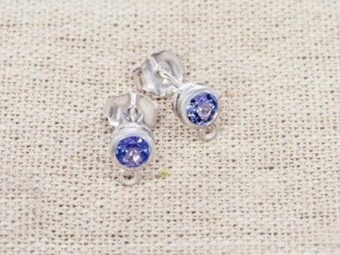 Natural Round Tanzanite& Sterling Silver Bezeled Stud Earrings Post Findings 5 mm.