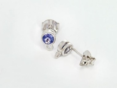 Natural Round Tanzanite& Sterling Silver Bezeled Stud Earrings Post Findings 5 mm.