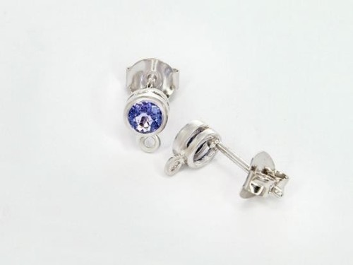 1 Pair of Natural Round Tanzanite& Sterling Silver Bezeled Stud Earrings Post Findings 5 mm.