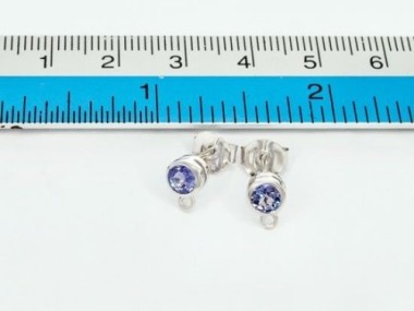 Natural Round Tanzanite& Sterling Silver Bezeled Stud Earrings Post Findings 5 mm.