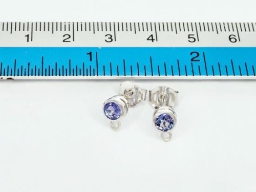 1 Pair of Natural Round Tanzanite& Sterling Silver Bezeled Stud Earrings Post Findings 5 mm.