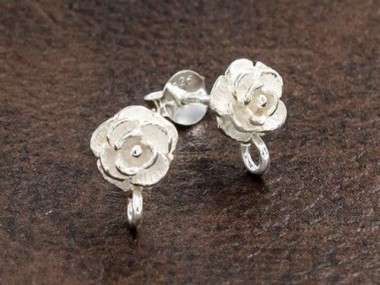 925 Sterling Silver Rose Stud Earrings Post Findings 6.5mm.