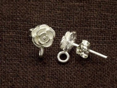 925 Sterling Silver Rose Stud Earrings Post Findings 6.5mm.