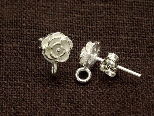 1 pair of 925 Sterling Silver Rose Stud Earrings Post Findings 6.5mm.