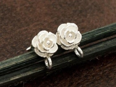 925 Sterling Silver Rose Stud Earrings Post Findings 6.5mm.