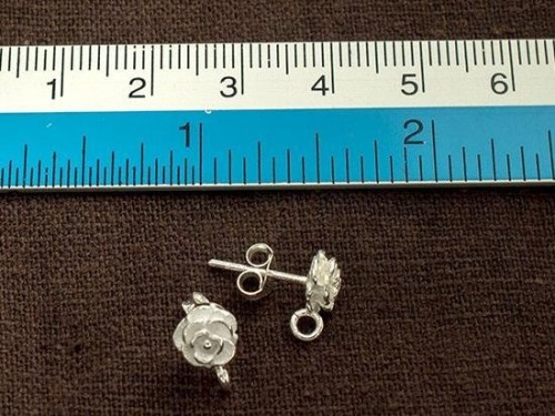 1 pair of 925 Sterling Silver Rose Stud Earrings Post Findings 6.5mm.