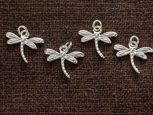 4 of 925 Sterling Silver Small Dragonfly Charms 8x11.5mm.