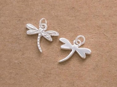 925 Sterling Silver Small Dragonfly Charms 8x11.5mm.