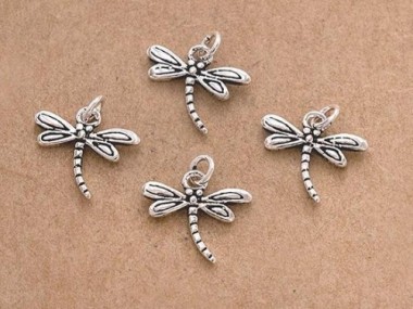 925 Sterling Silver Small Dragonfly Charms 8x11.5mm.