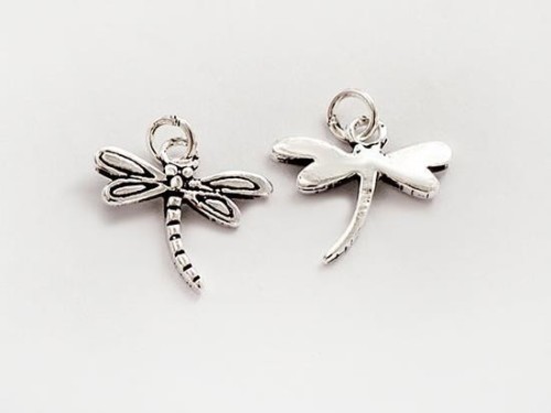 4 of 925 Sterling Silver Small Dragonfly Charms 8x11.5mm. Oxidized Finish