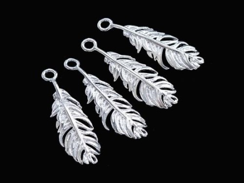 4 of 925 Sterling Silver Feather Charms 7x20 mm.