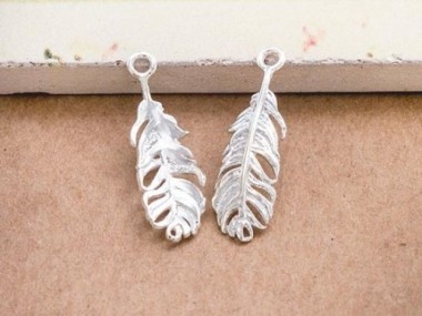 925 Sterling Silver Feather Charms 7x20 mm.