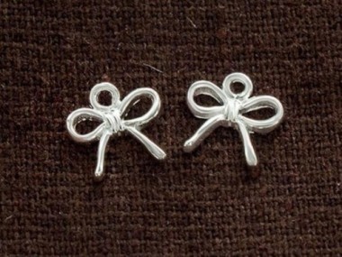 925 Sterling Silver Bow Charms, Ribbon Charm 9x7.5 mm.