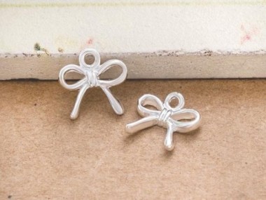 925 Sterling Silver Bow Charms, Ribbon Charm 9x7.5 mm.