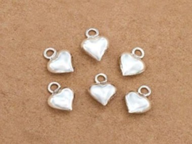 925 Sterling Silver Heart Charms 6 mm.