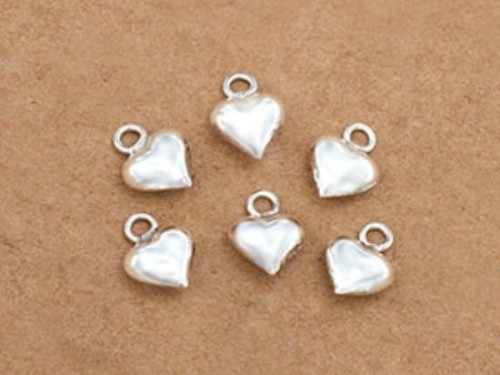 6 of 925 Sterling Silver Heart Charms 6 mm.