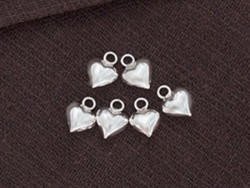 6 of 925 Sterling Silver Heart Charms 6 mm.