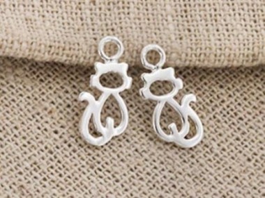 925 Sterling Silver Tiny Cat Charms , kitten charms 6x10mm.