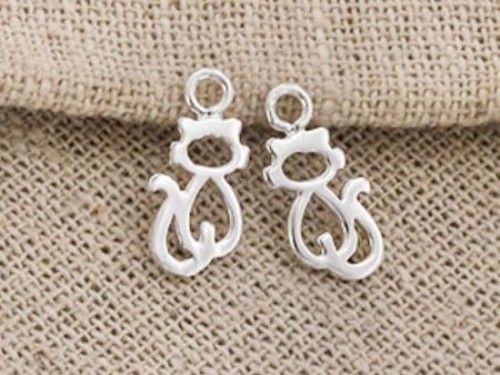 2 of 925 Sterling Silver Tiny Cat Charms , kitten charms 6x10mm.