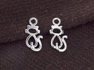 925 Sterling Silver Tiny Cat Charms , kitten charms 6x10mm.