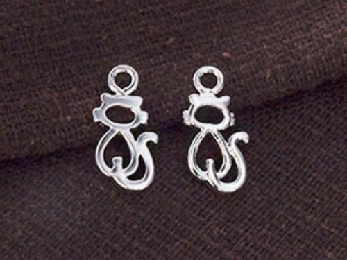 2 of 925 Sterling Silver Tiny Cat Charms , kitten charms 6x10mm.